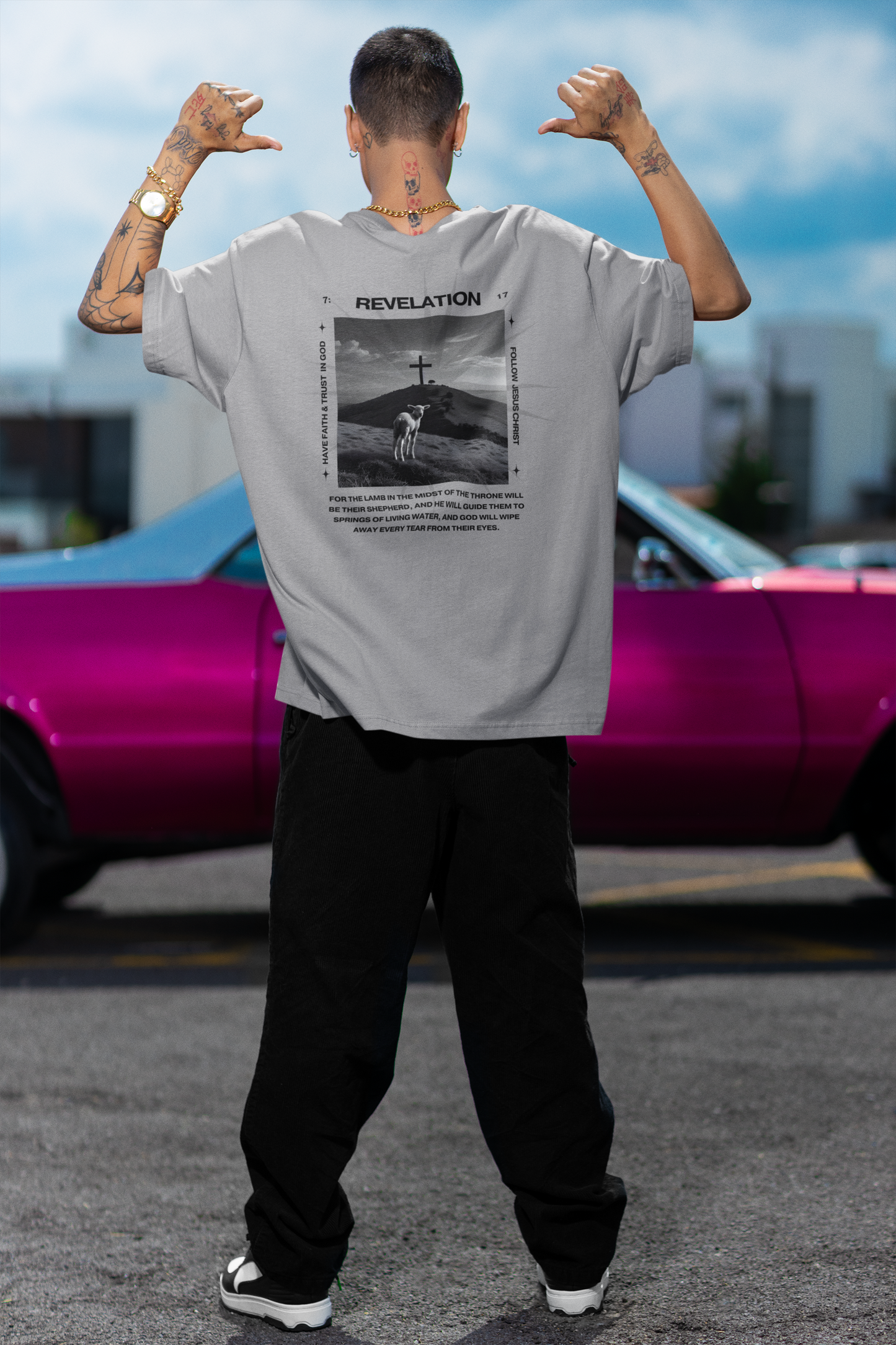 Camiseta extragrande para hombre - Apocalipsis 7:17